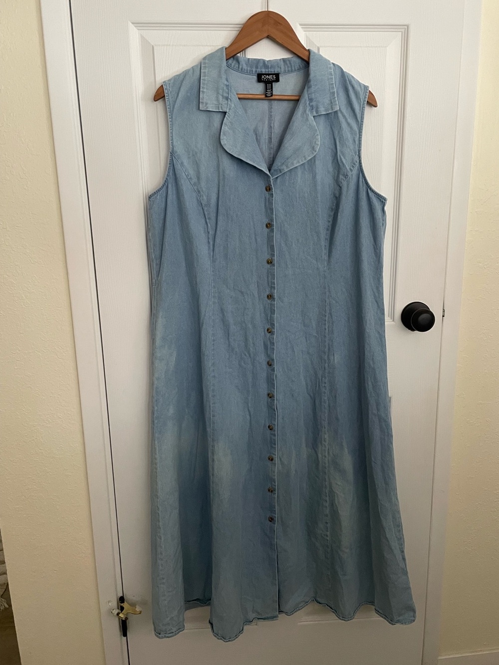 Jones New York Y2K Sleeveless Denim Button Front Collared Midi Dress XL